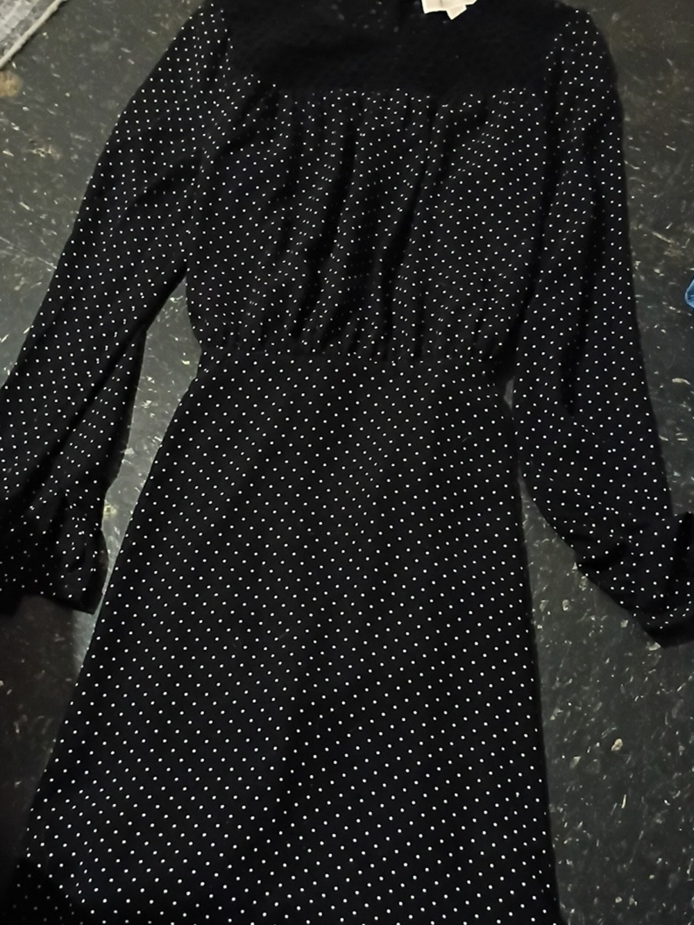 Michael Kors Black Polka Dot Long-Sleeve Midi Dress Size 6-b5